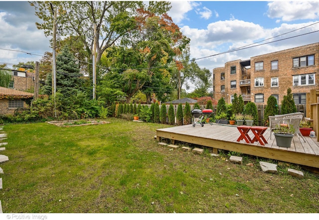 view of yard featuring a deck