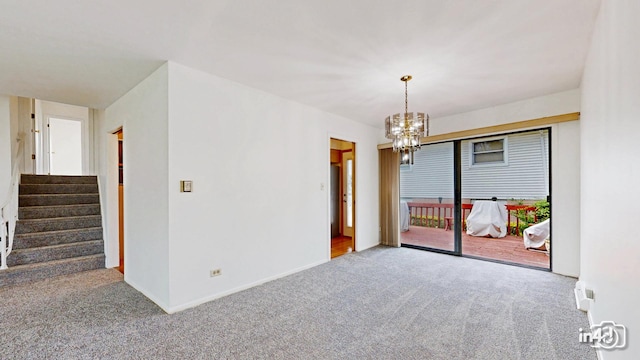 732 Luau Dr, Des Plaines, IL 60016 - empty room featuring carpet, a chandelier, stairs, and baseboards