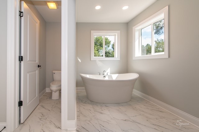 bathroom with toilet and a tub