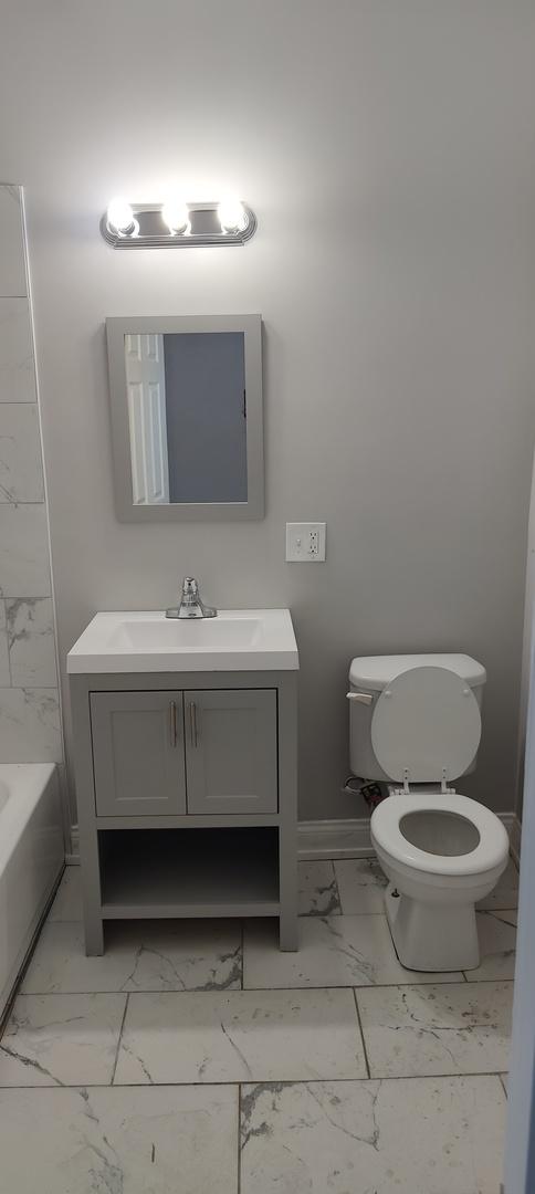 full bathroom with vanity, toilet, and independent shower and bath