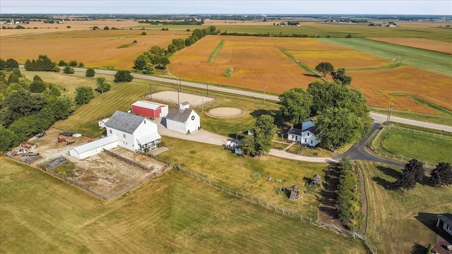 birds eye view of property with a rural view