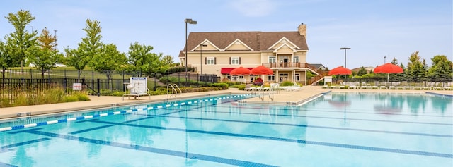 view of swimming pool with a patio