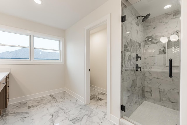 bathroom with vanity and an enclosed shower