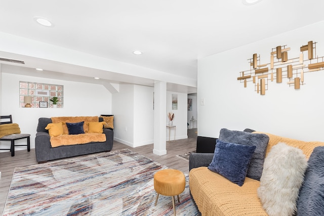 living room with hardwood / wood-style floors