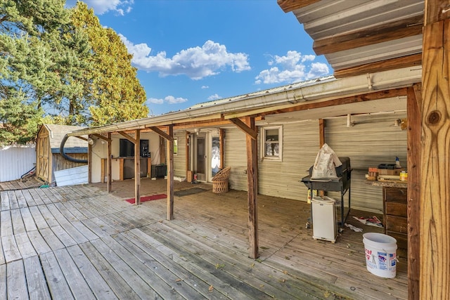 wooden deck with central AC unit