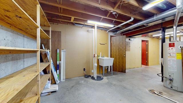 basement with water heater