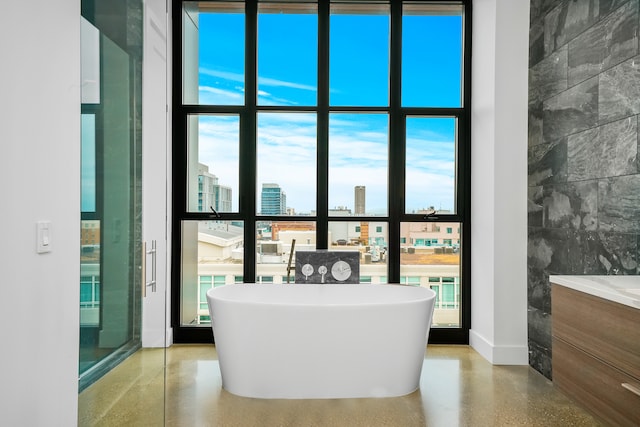 bathroom featuring a healthy amount of sunlight, vanity, and a tub