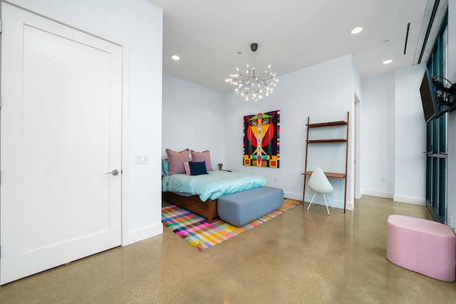 bedroom featuring an inviting chandelier