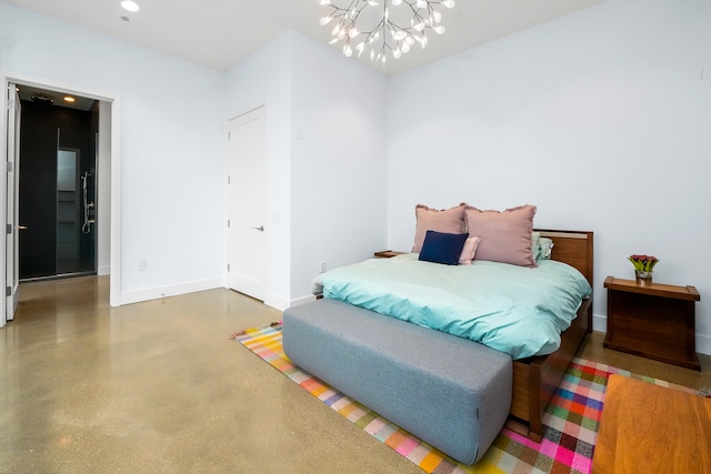 bedroom with a chandelier