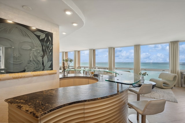 kitchen with a water view