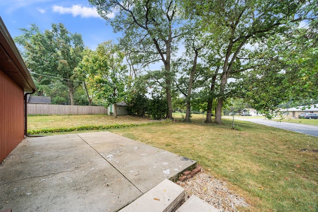 view of yard with a patio and an outdoor structure