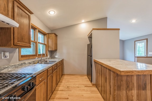 kitchen featuring lofted ceiling, light hardwood / wood-style floors, and plenty of natural light