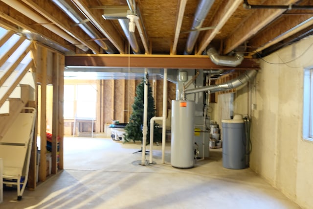 basement featuring water heater