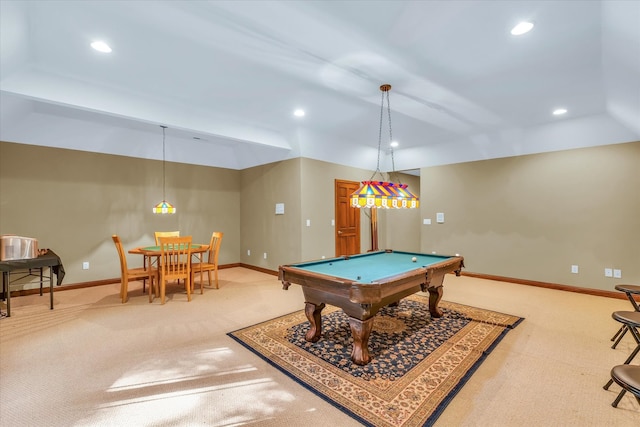 playroom with carpet flooring and pool table