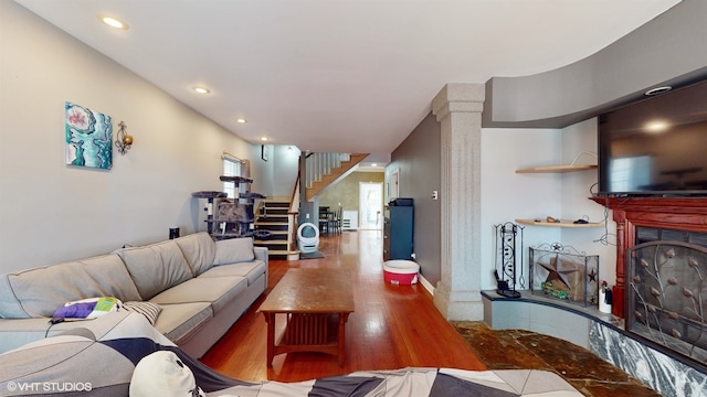 living room with hardwood / wood-style floors