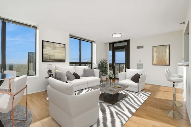 living room with light wood-type flooring