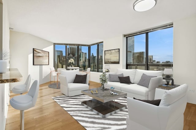 living room featuring light wood-type flooring