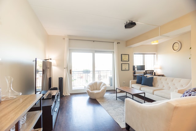 living room featuring dark hardwood / wood-style floors