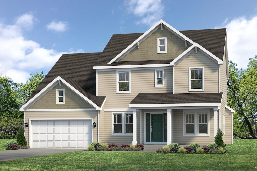 craftsman-style house with a front yard and a garage