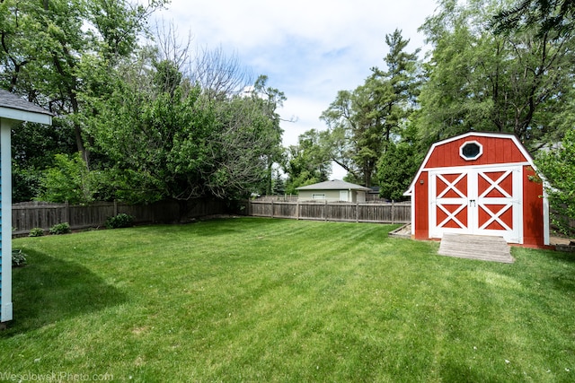 view of yard with a storage shed