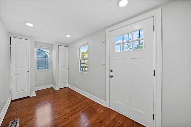 foyer entrance with dark wood-type flooring