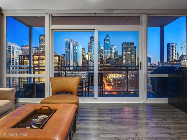 757 N Orleans St Unit 1612, Chicago, IL 60654 - sitting room featuring wood finished floors, a skyline view, and floor to ceiling windows