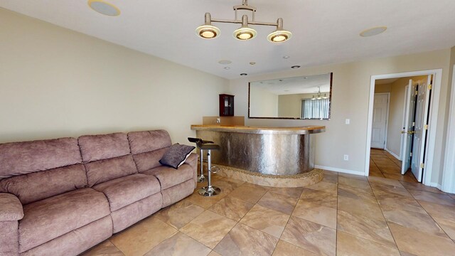 living room featuring a chandelier