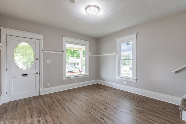 entryway with dark hardwood / wood-style flooring