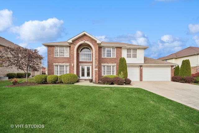 view of front of house with french doors and a front yard