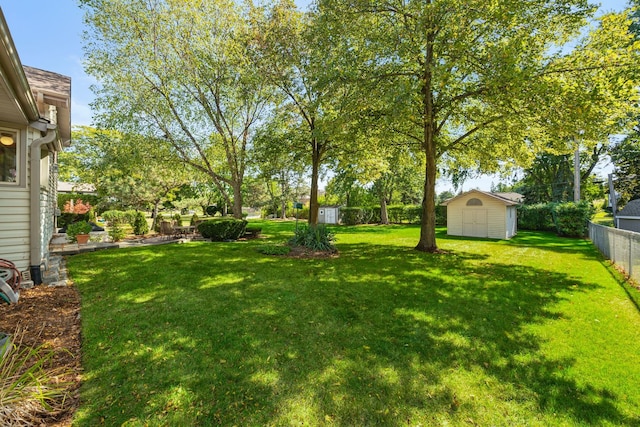 view of yard featuring a storage unit