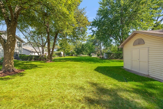 view of yard featuring a storage unit