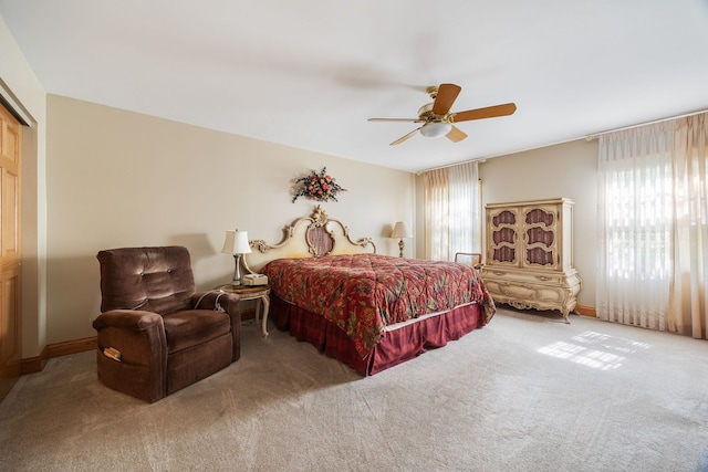 bedroom with carpet flooring and ceiling fan