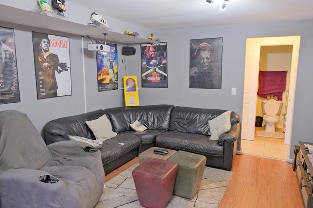 living room with light hardwood / wood-style floors