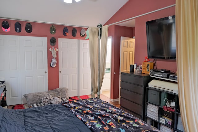 bedroom with a closet and vaulted ceiling