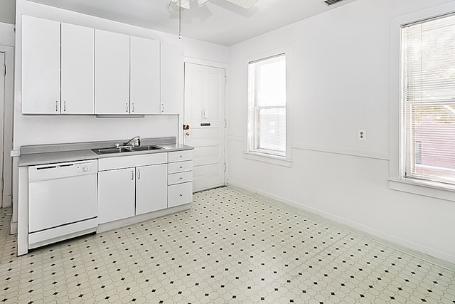 kitchen featuring white cabinetry, dishwasher, and plenty of natural light