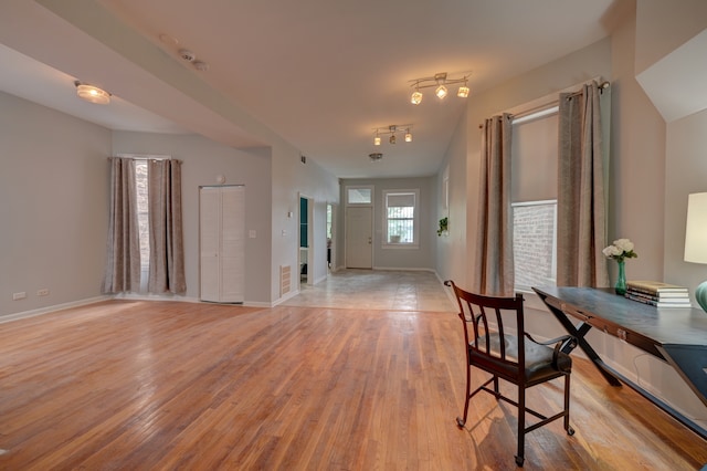 interior space with light hardwood / wood-style floors