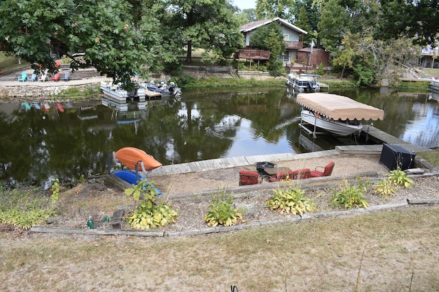 view of dock with a water view