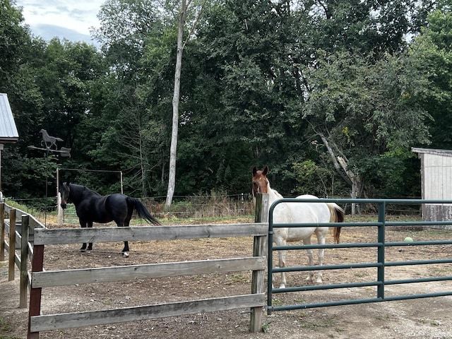 view of stable featuring a rural view