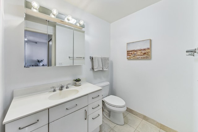 bathroom with vanity, toilet, and tile patterned floors