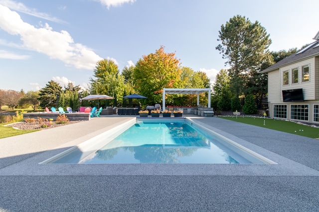 view of pool with a pergola and a patio