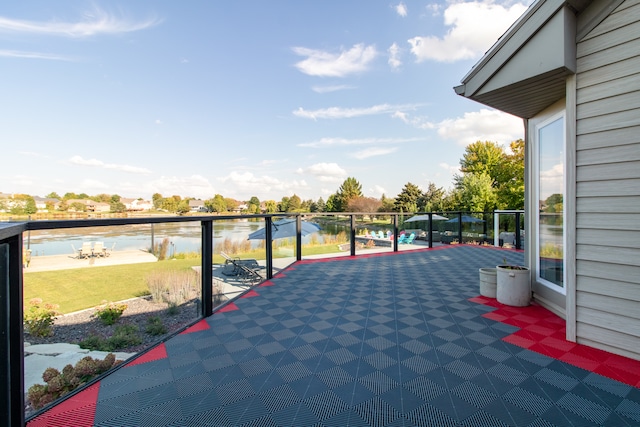 view of patio / terrace featuring a water view