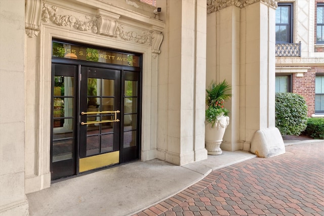 entrance to property featuring french doors