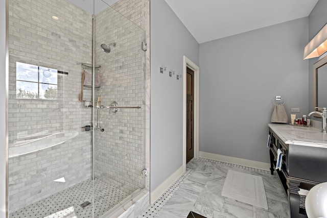 bathroom with vanity and walk in shower