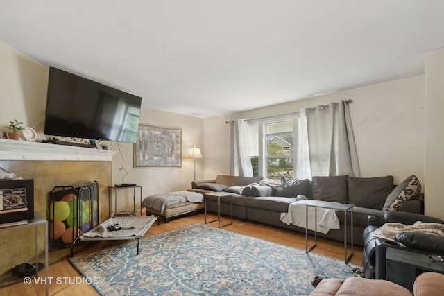 living room with light hardwood / wood-style flooring