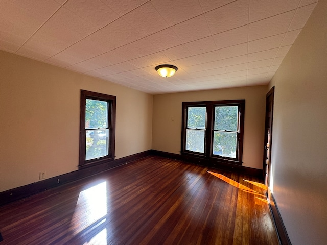 spare room with dark hardwood / wood-style floors