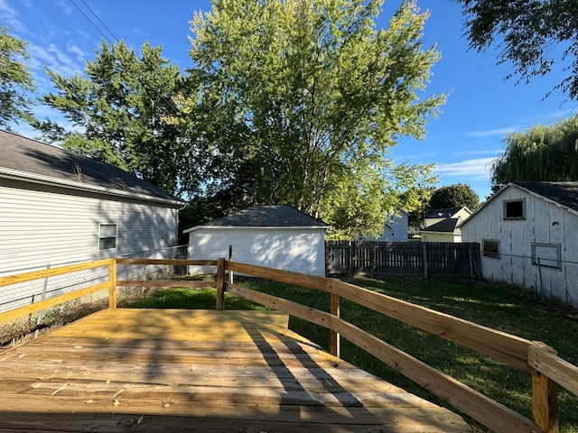 deck with an outbuilding