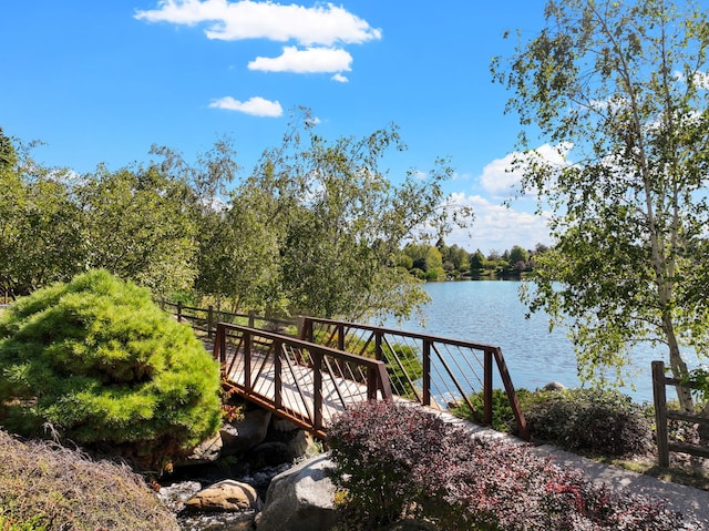 view of dock with a water view