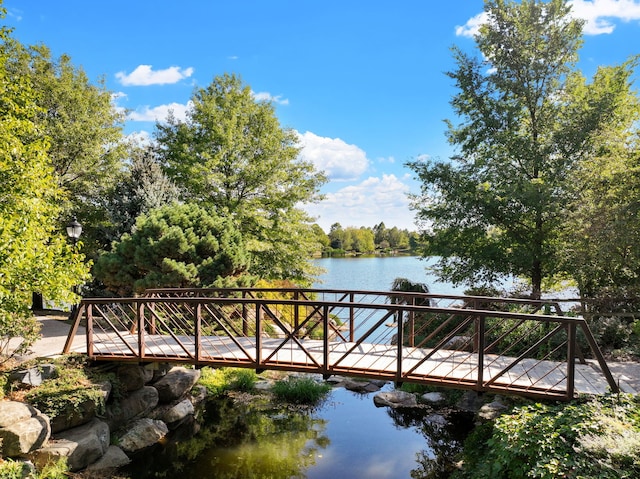 view of dock with a water view