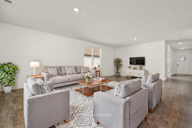 living room with light wood-type flooring