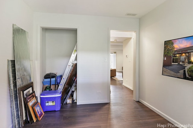 interior space with dark wood-type flooring